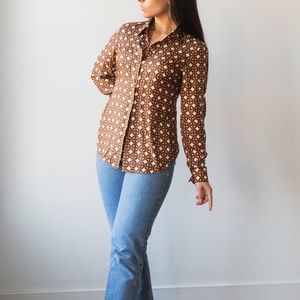 70s vintage silk chain link blouse S